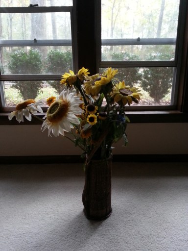 My 22-year-old son happily proclaimed this flower arrangement an adequate substitute for a Christmas tree.