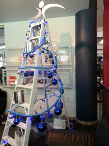 The ladder Christmas tree at the health club -- creative and festive.