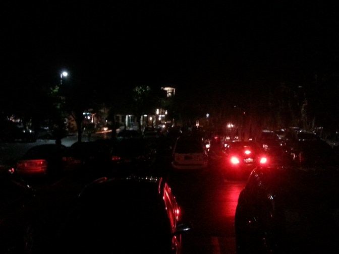 Crazy dark and overfilled parking lot. Somebody needs to sleep in.