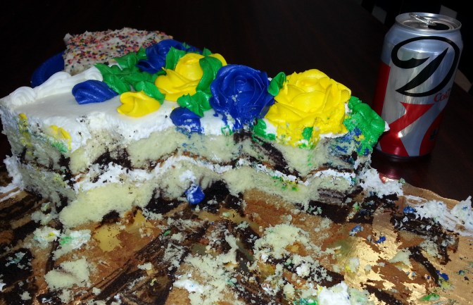 The cake that sabotaged my will power... I went back to shoot a photo of the cake later in the day and saw the Diet Coke can parked beside it. How fitting!