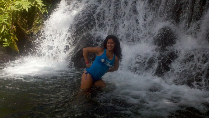 Our beautiful and talented Aqua Zumba instructor, Anita. (No, that amazing waterfall was not that location for our class, but it could be when we travel to Costa Rica to visit Anita next year.)