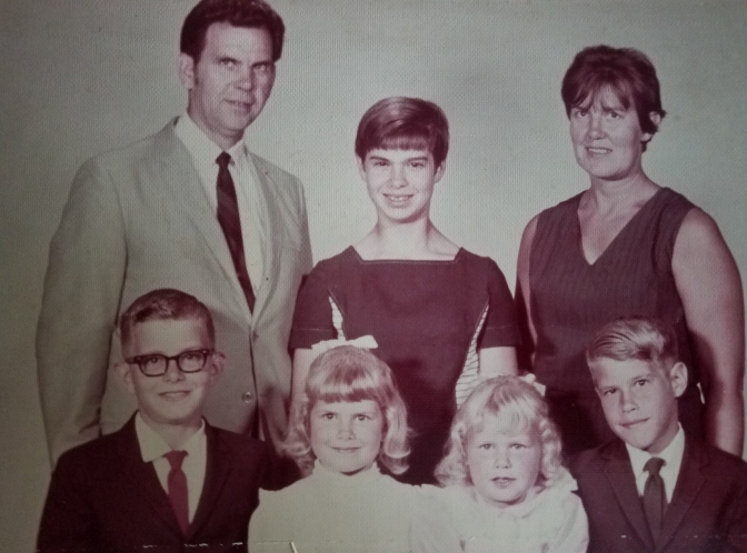 The whole family: Jack, front row at left, Trish, Sara, Scott; John, back row at left, Cyndi, and Barbara