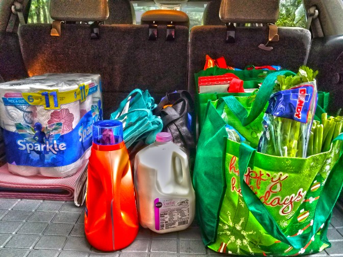 A few bags of groceries filled to the brim, a sign of some normalcy despite the Coronavirus