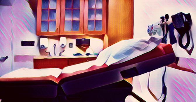 Photo illustration of a doctor's office examining room